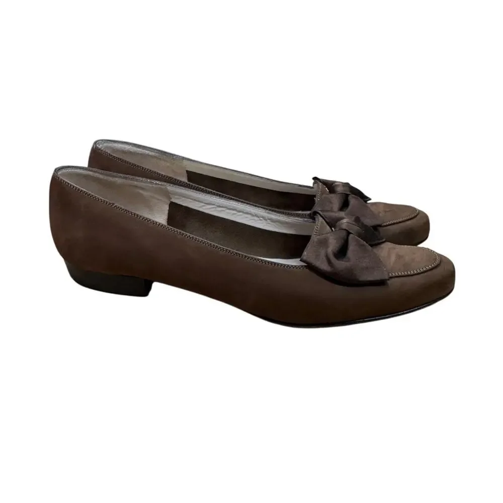 Vintage Salvatore Ferragamo Boutique Bow Loafers Womens 6.5 Brown Suede Flats